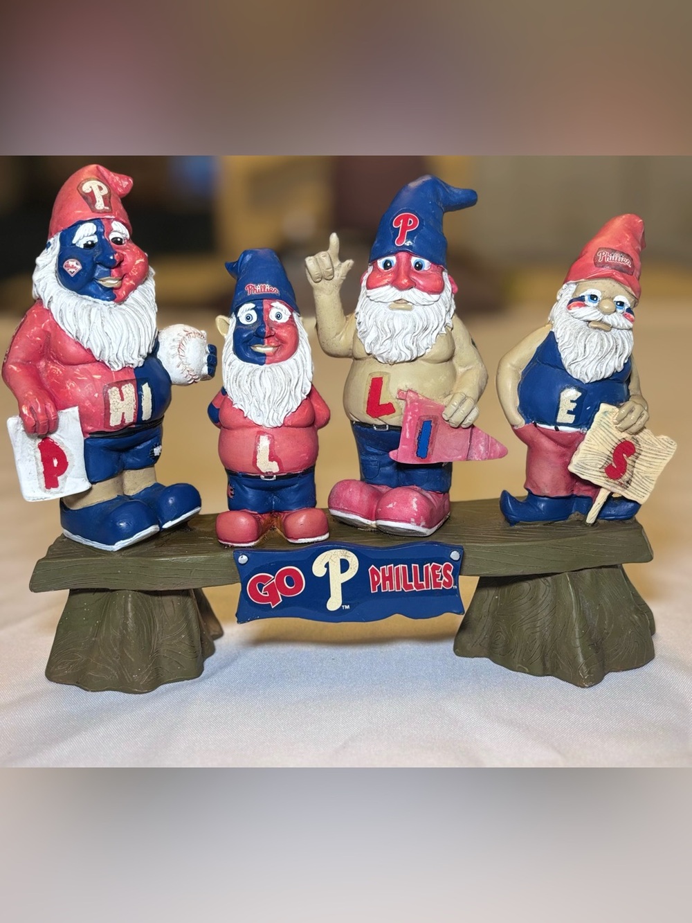 Philadelphia Phillies Gnome Bench 7 " Tall Resin Hand Painted